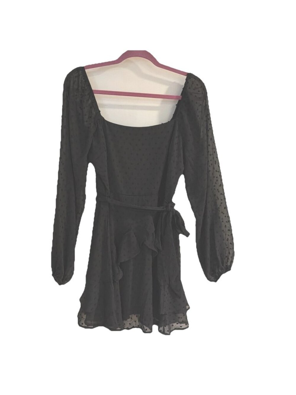 Kaitie Ruffle Swiss Dot Mini Dress Francesca's Long Sleeve Sz L Sheer Tiered